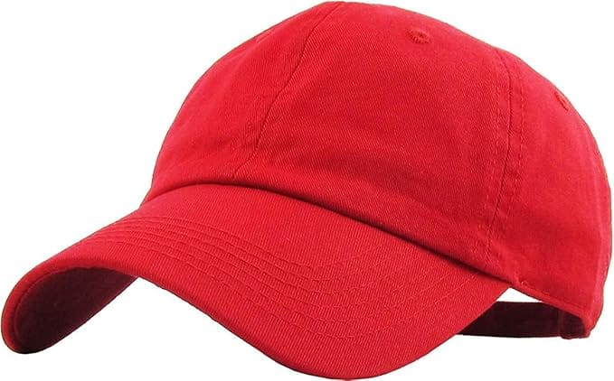 Classic Low Profile Cotton Baseball Cap – Adjustable Plain Dad Hat for Men & Women (Red)