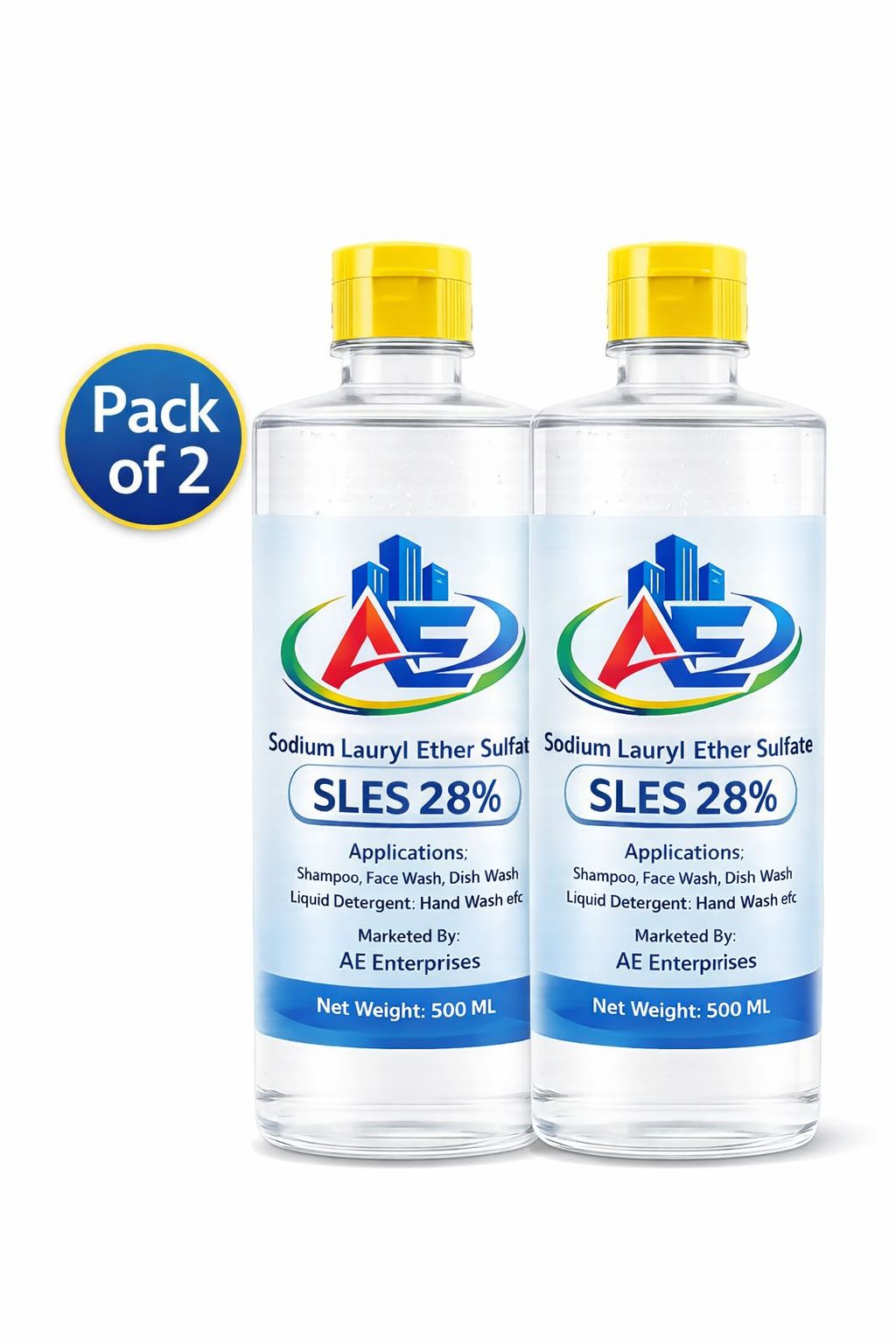 SLES Sodium Lauryl Ether Sulphate - Soap Making Supplies, Personal Care Foaming Detergent Product and Professional Surfactant Raw Material |500 ML (Pack Of 2)