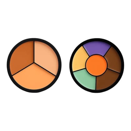 Concealer & Color Corrector Combo Set | 3 Shade Contour Palette with 6 Shade Color Correcting Wheel | Creamy Blendable Formula | Full Coverage Face Makeup Kit