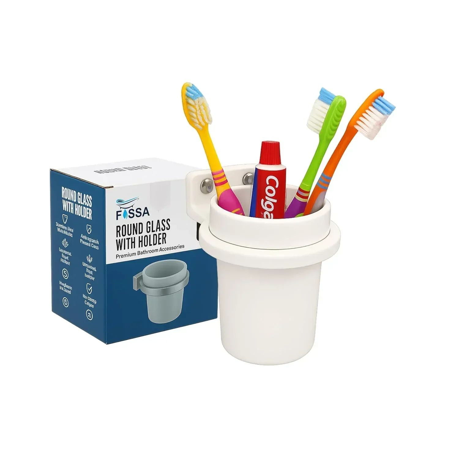 White Brush Holder Unbreakable Abs Round Ceramic Finish (RW-123)