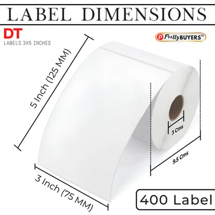 PrettyBuyers DT Labels 3x5 Inches for Shipping Label Printing 400 Labels Per Roll (Pack of 1 Roll)