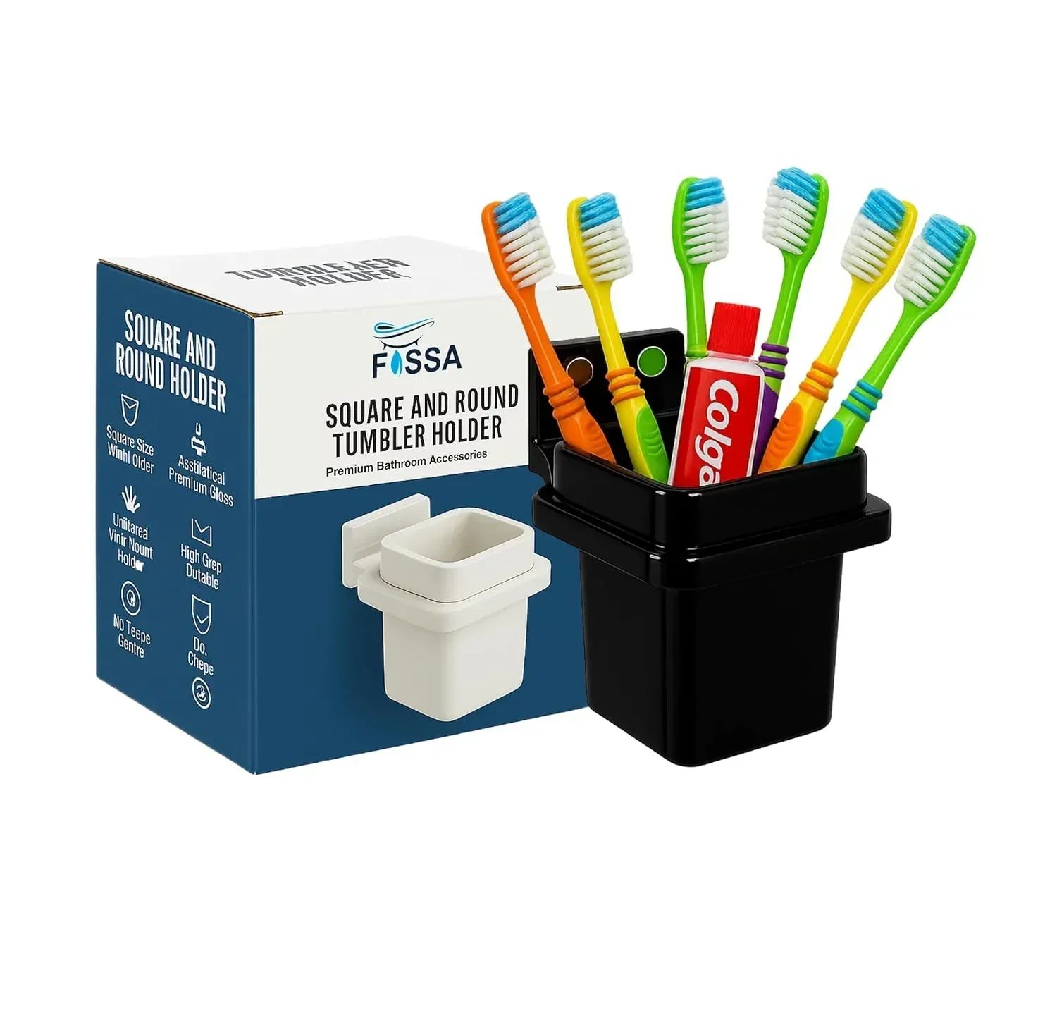 Black Brush Holder Unbreakable Abs Square Ceramic Finish (RB-113)