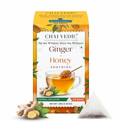 Chai Vedic Ginger Honey Herbal Infusion Tea, Soothing Blend with Lemongrass, Licorice and Fennel, Tea Bags