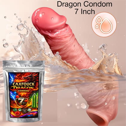Caxfouck Dragon Condom 7 Inch Reusable & Realistic Skin-Like Feel Enhanced Comfort Soft & Flexible Fit (1 Pcs Set)