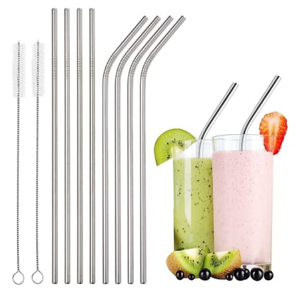 Reusable Stainless Steel Drinking Straws Set with Cleaning Brushes Pack of 8