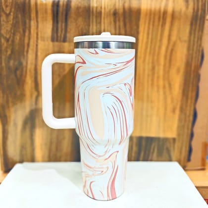 Marble Swirl Stainless Steel Tumbler with Handle, Lid & Straw | Insulated Travel Mug for Hot & Cold Drinks | Leakproof & Reusable Cup