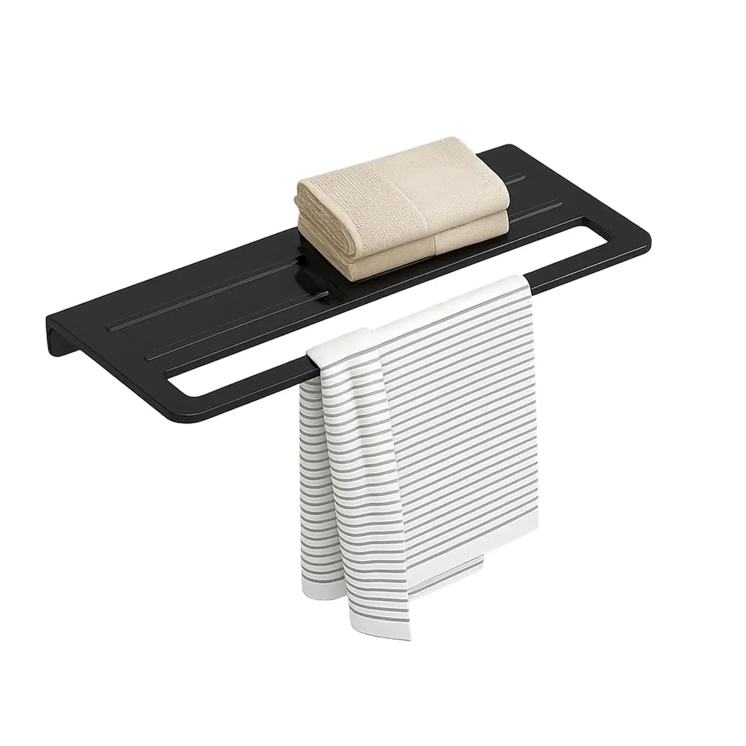 Fossa Wall Mounted Towel Shelf Black Quartz Ceramic (RB-127)