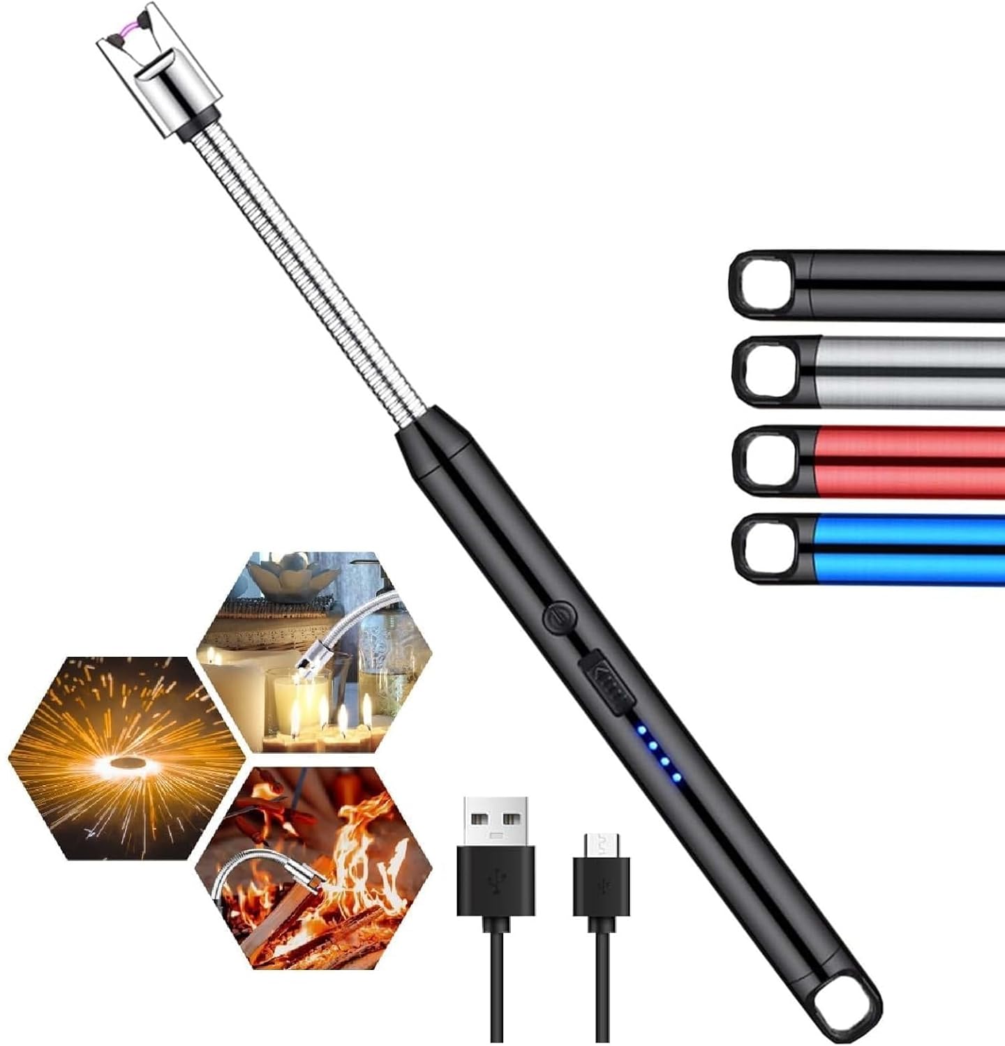 Rechargeable Electric Arc Gas Lighter for Kitchen – Flameless Plasma Lighter with Flexible Neck | USB Rechargeable, Windproof Candle & Stove Lighter