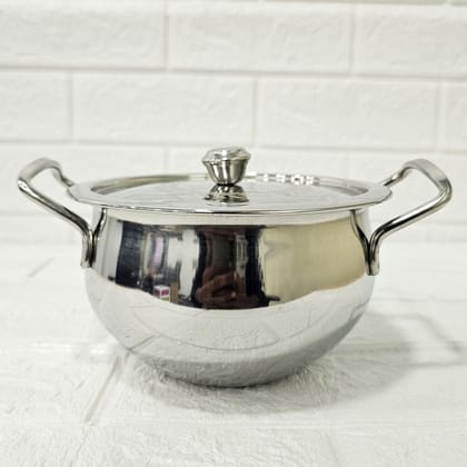 Stainless Steel Coconut Handi with Lid (Size 1) – Food Grade Steel Cooking Pot | Gas & Electric Stove Compatible, Durable & Rust-Resistant