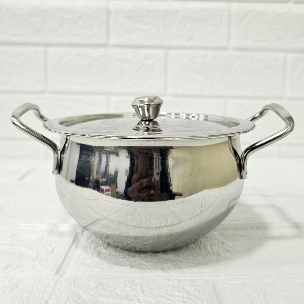 Stainless Steel Coconut Handi with Lid (Size 1) – Food Grade Steel Cooking Pot | Gas & Electric Stove Compatible, Durable & Rust-Resistant