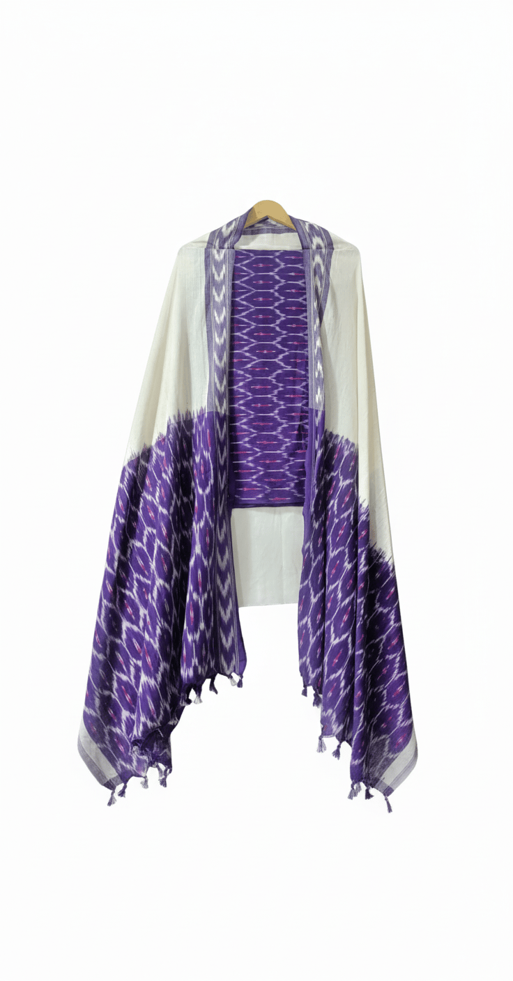 Handloom Ikat Cotton Unstitched Dress Material Set