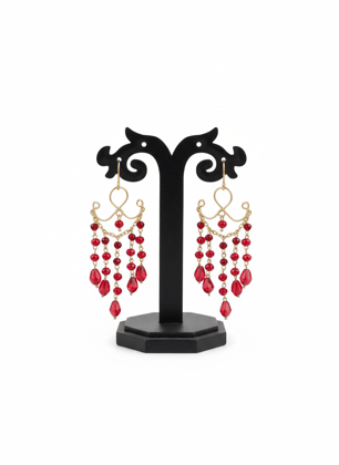 Gold Toned Red Crystal Chandelier Dangle Earrings