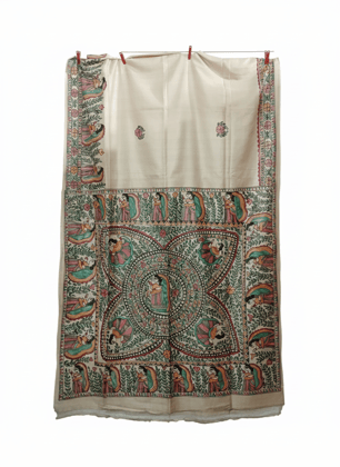 Handpainted Madhubani Tussar Silk Saree Handpainted Madhubani Tussar Silk Saree