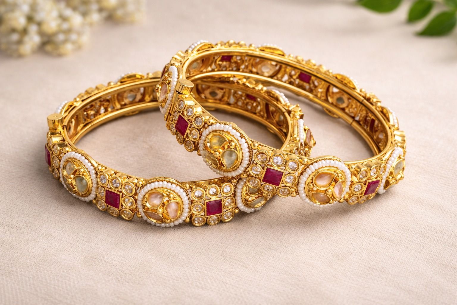 Regal Ruby Radiance Gold Bangles (Set of 2)