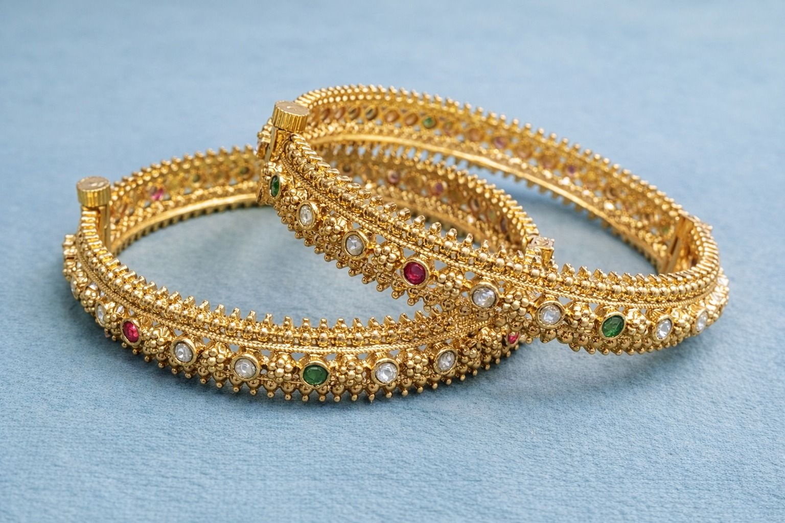 Elegant Navratna Glow Gold Bangles (Set of 2)