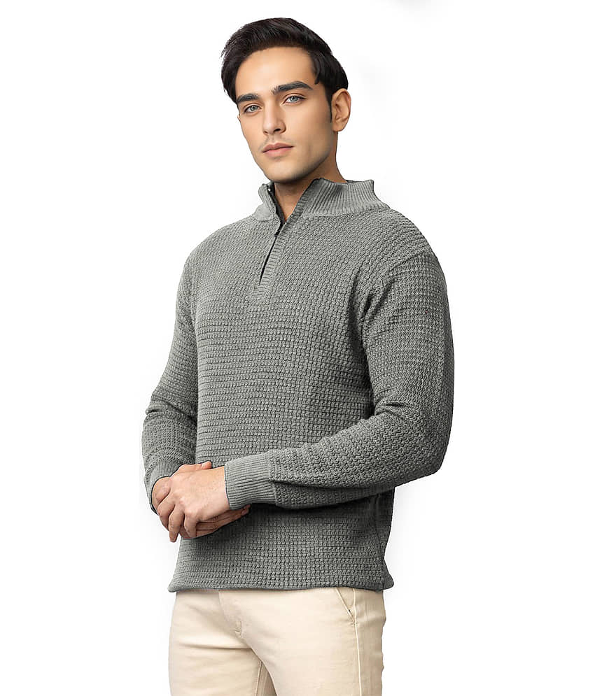 tysort Woollen Blend High Neck Men's Full Sleeves Pullover Sweater - Grey ( Pack of 1 )