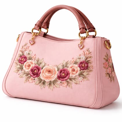 Women's Floral Embroidered Pink Handbag