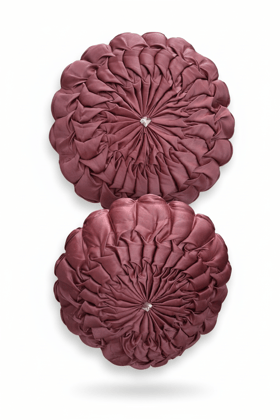 Round Pleated Decorative Throw Pillows Set with Crystal Button Round Pleated Decorative Throw Pillows Set with Crystal Button