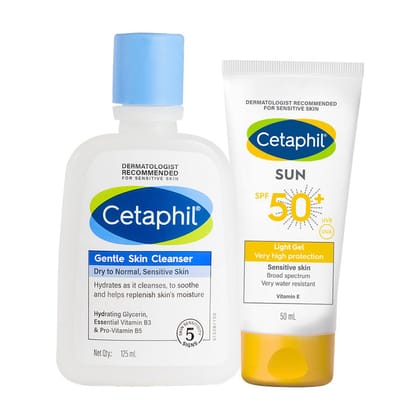 Cetaphil Gentle Skin Cleanser & Sun SPF 50 Light Gel Combo (125ml+ 50ml) Cetaphil Gentle Skin Cleanser & Sun SPF 50 Light Gel Combo (125ml+ 50ml)
