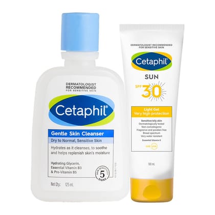 Cetaphil Gentle Skin Cleanser & Sun SPF 30 Light Gel Combo (125 ml + 100 ml) Cetaphil Gentle Skin Cleanser & Sun SPF 30 Light Gel Combo (125 ml + 100 ml)