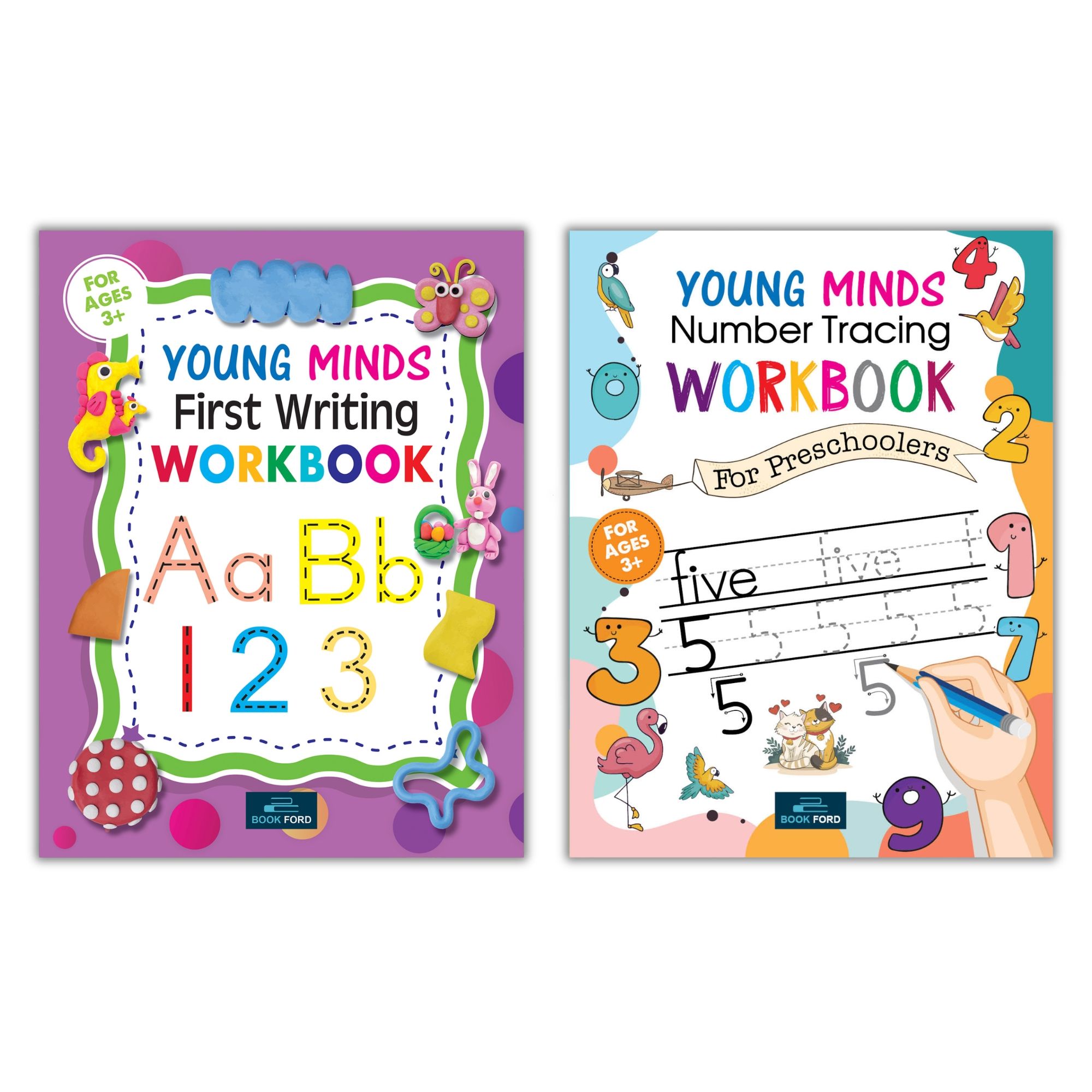 Young Minds Writing Books For Kids - Set Of 2 Books - Numbers Tracing And First Writing Book