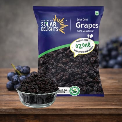 DR. RENGA'S SOLAR DELIGHTS Dried Black Raisins With Seeds | Black Grapes Dry Fruits | Dehydrated Grapes Without Preservatives | 200g