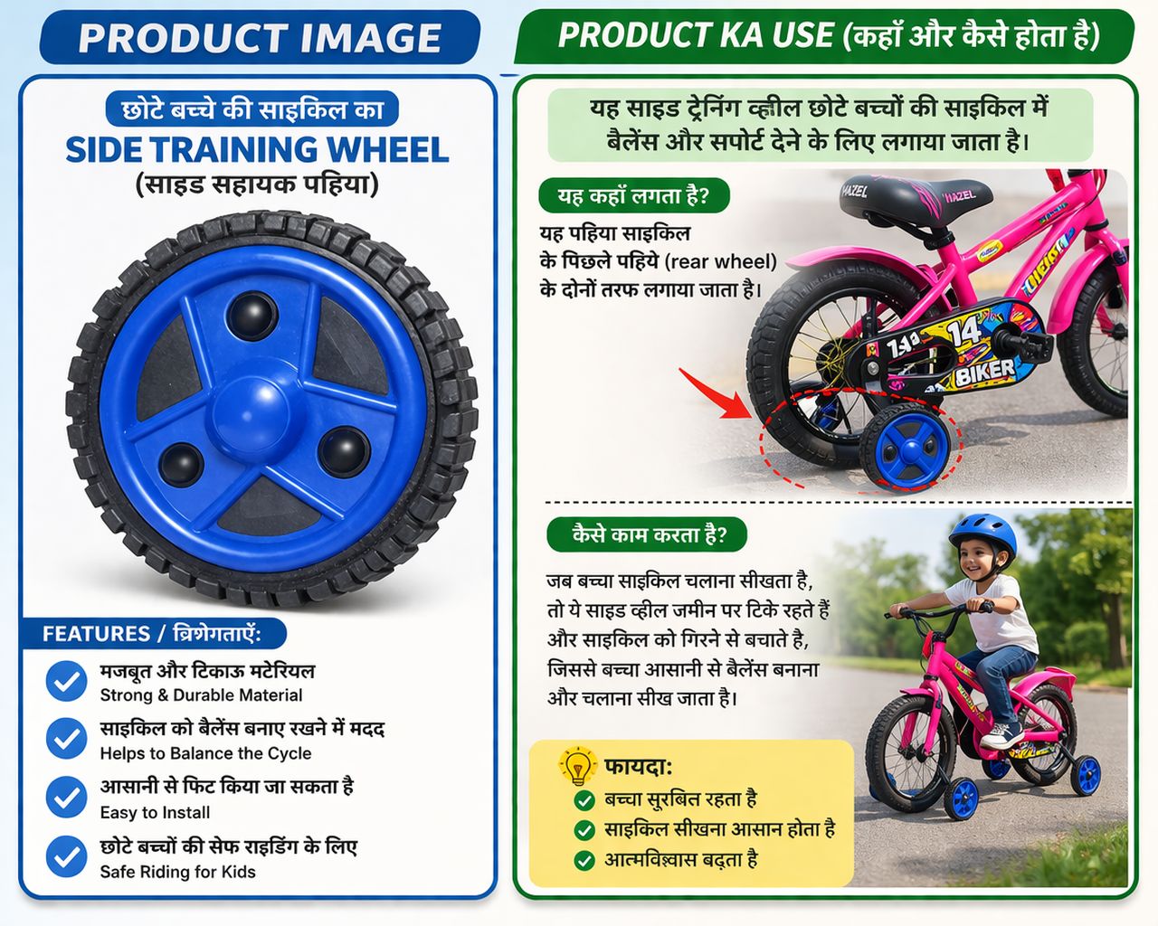Kids Cycle Support Wheel, Bicycle Training Wheel, Cycle Side Wheel, Kids Balance Wheel, Support Tyre for Kids Cycle 480gm 4pieces