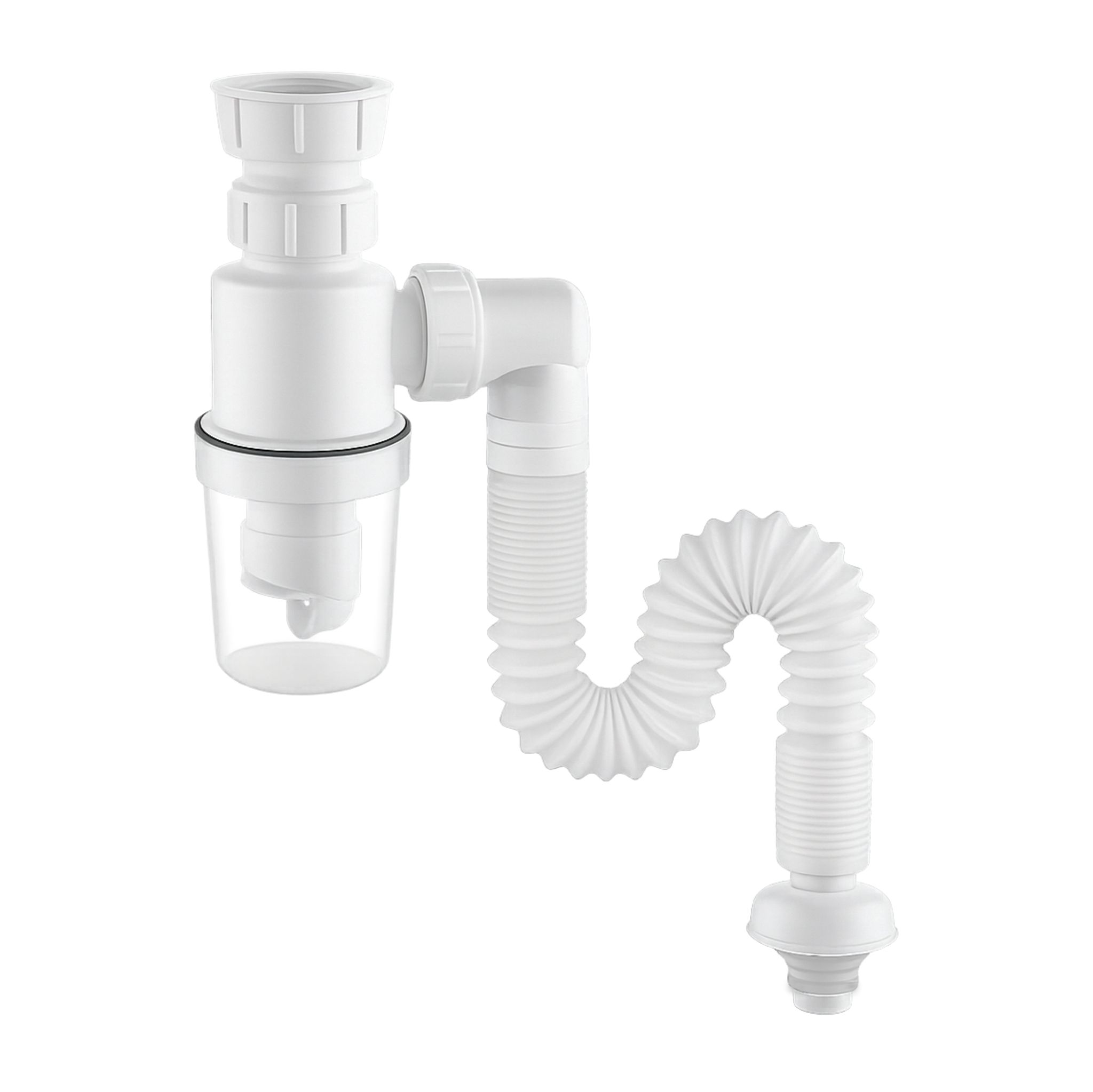 Flexible Kitchen Sink Pipe with Cup Trap (White)