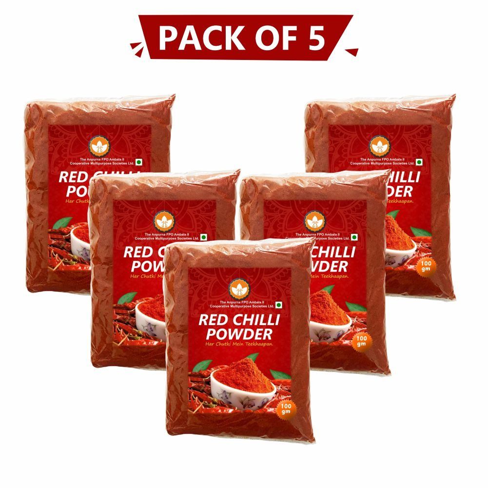 100g pouch Pack of 5 Red Chilli Powder produced by The Anpurna FPO Ambala