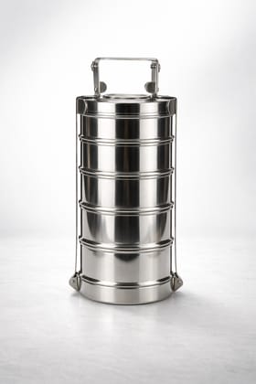 WEKTU Premium 4-Tier Stainless Steel Tiffin Box | Leak-Resistant Lunch Box with Side Locking Clips | Ideal for Office & School (Silver)