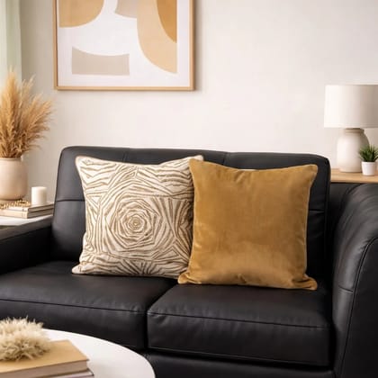 Contemporary Cushion Cover Combo Set of 2 | Cream And Brown | Velvet & Satin Silk | 16" X 16"