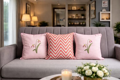 Embroidered Cushion Cover Combo Set of 3 | Blush Pink | Dupion silk and cotton | 16" X 16"