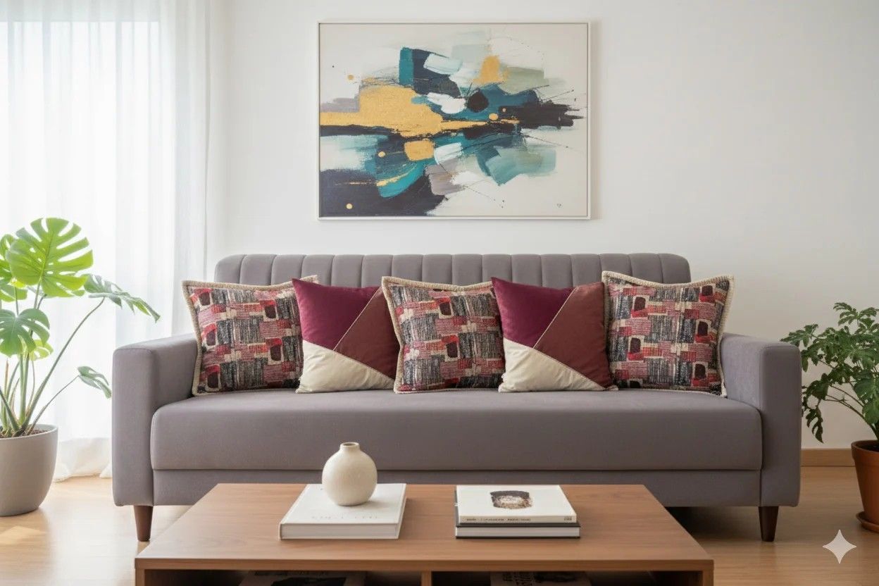 Contemporary Cushion Cover Combo Set of 5 | Maroon And Off White | velvet | 16" X 16"