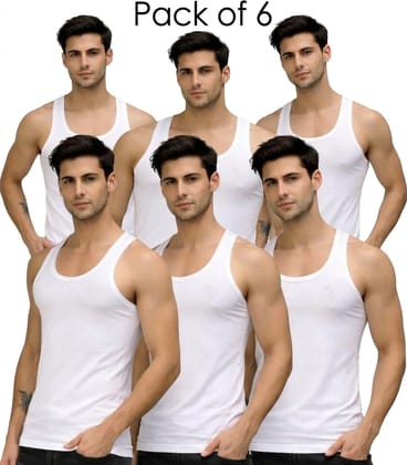 Men’s Cotton Vest Pack of 6 – White Stylish Vests for Men