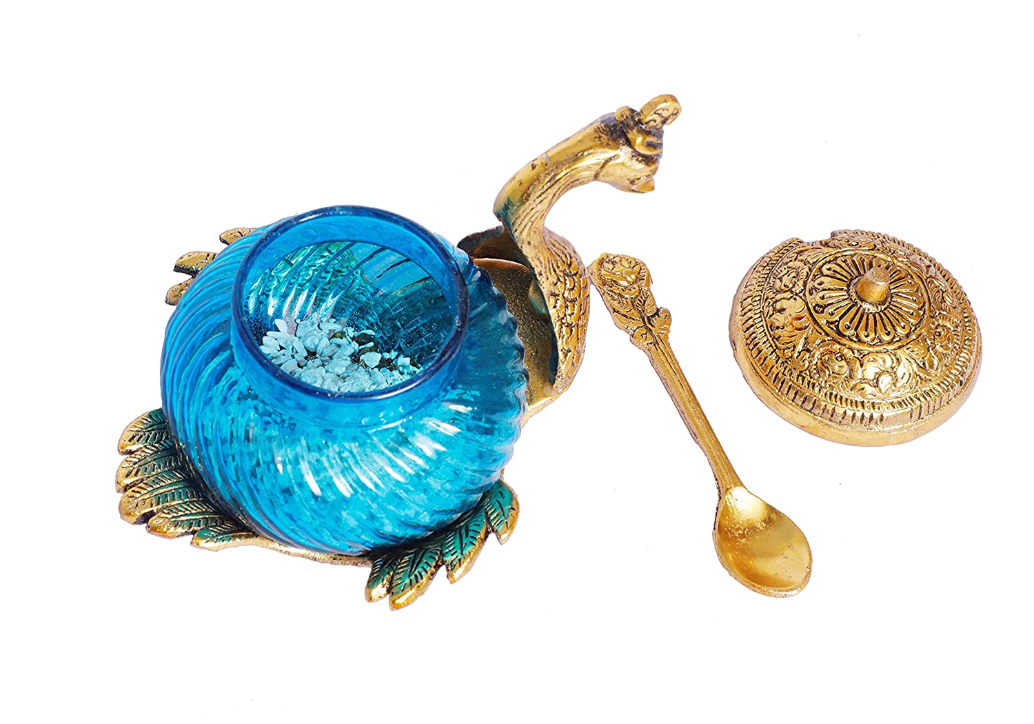 DreamKraft Metal Duck Shaped Glass Bowl with Spoon for Saunf Supari & Dryfruit Tray, Home Decor, Animal Showpiece Figurines (Gold Color, 15x12x12 cm)
