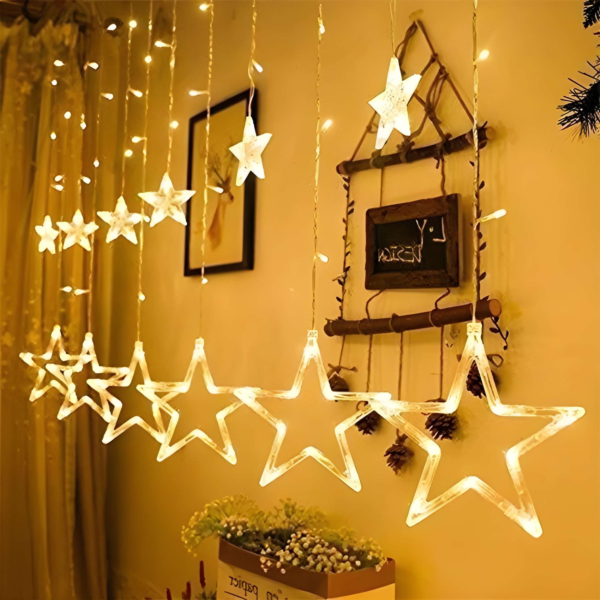 LED Star Curtain String Light with 138 LEDs | 5 Big & 5 Small Star Hanging Lights with 8 Flashing Modes | Decorative Star Curtain Lights for Festivals, Parties, Wedding & Home Decoration
