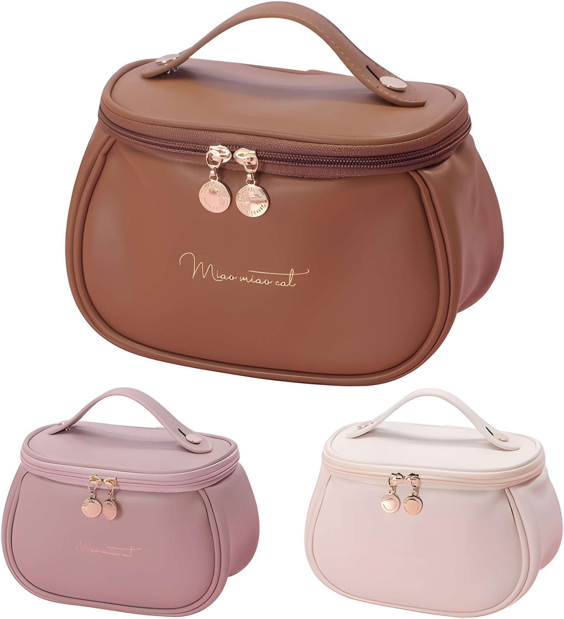 Makeup Bag, Portable Cosmetic Bag, Large Capacity Travel Makeup Organiser, Leather Cosmetic Brush Case for Women Toiletry Bag for Girls with Handle and Divider