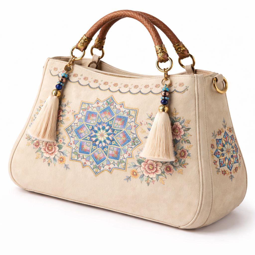 Bohemian Embroidered Canvas Handbag with Tassels