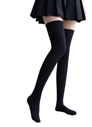 Women Thigh High Over The Knee Stockings Black White Striped Long Socks for Ladies & Girls Stretchable Fashion Hosiery Tights Stylish Over Knee Long Socks for Casual Wear, Cosplay & Winter Styling