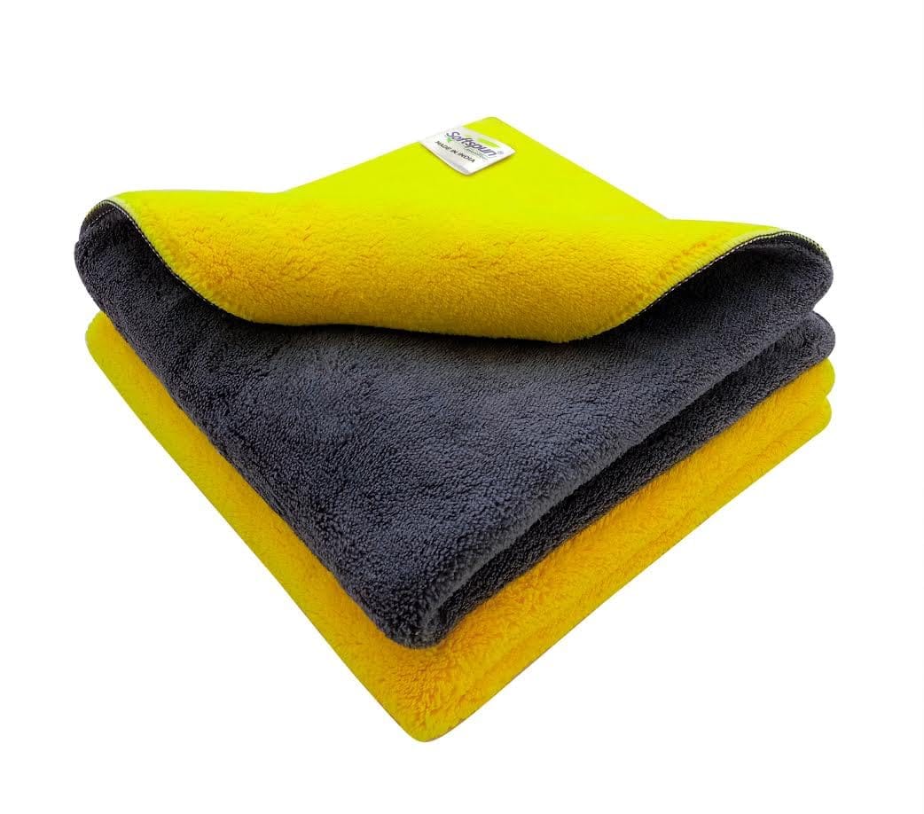 Microfiber Cloth Towel Set Yellow & Grey  | Extra Thick Cleaning Cloth for Bikes, Cars & Autos | Interior & Exterior Detailing (1 Piece)