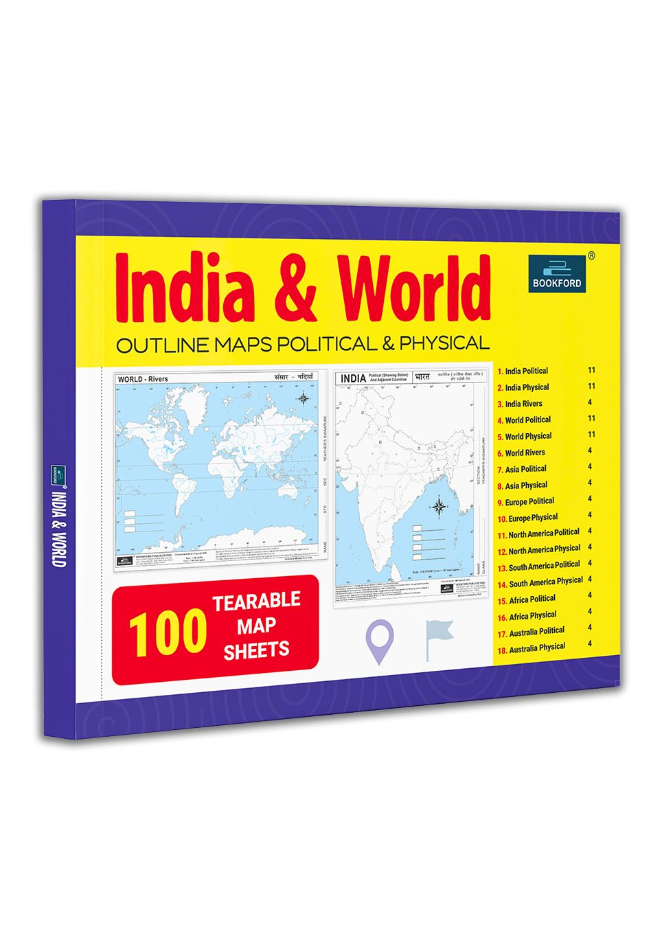 India & World Outline Maps Political and Physical Geography Practice Workbook for Boys & Girls children Early Learning Map Book