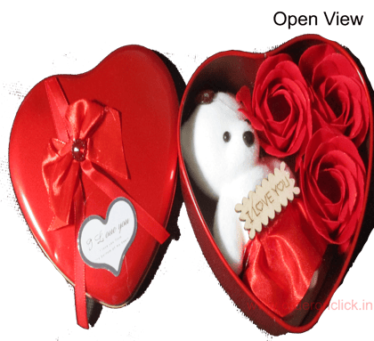 Heart Shaped Teddy Bear 3 Red Roses Heart Shaped Teddy Bear 3 Red Roses