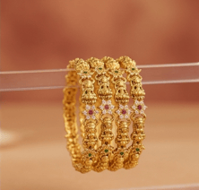 Divya-Lakshmi Antique Gold-Plated Floral Kada Set