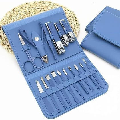 16 In 1 Manicure & Pedicure Kit With Nail Cutter, Ear Pick, Scissors, Tweezers Knife, Eyebrow Utility Tools With Leather Travel Case, Foot & Hand Care Grooming Kit For Women & Men