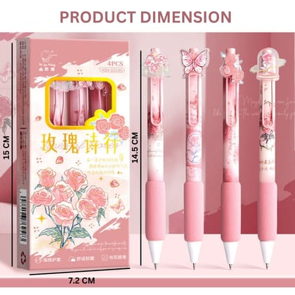 Rose Theme Gel Pen Set (Pack of 4) – 0.5mm Fine Tip Smooth Writing Pens with Cute Floral Design for School, Office & Journaling Rose Theme Gel Pen Set (Pack of 4) – 0.5mm Fine Tip Smooth Writing Pens with Cute Floral Design for School, Office & Journaling