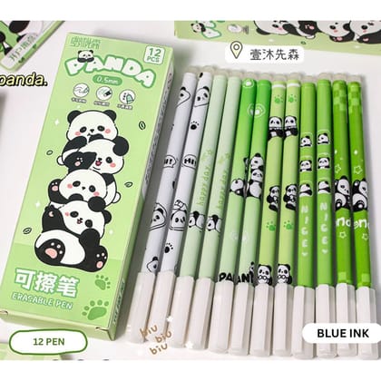 Cute Panda Erasable Gel Pen Set (Pack of 12) – Blue Ink 0.5mm Fine Tip Kawaii Pens with Eraser for School, Exams & Journaling Cute Panda Erasable Gel Pen Set (Pack of 12) – Blue Ink 0.5mm Fine Tip Kawaii Pens with Eraser for School, Exams & Journaling