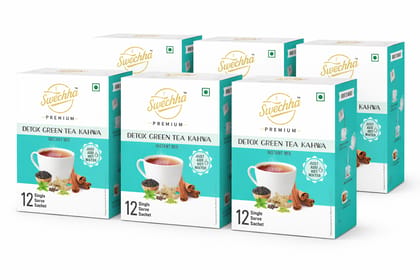 Swechha Premium Detox Green Tea (Weight Loss / Immunity / Herbal Tea )Kahwa Instant Mix Combo Pack - 6 x 12 Sachets