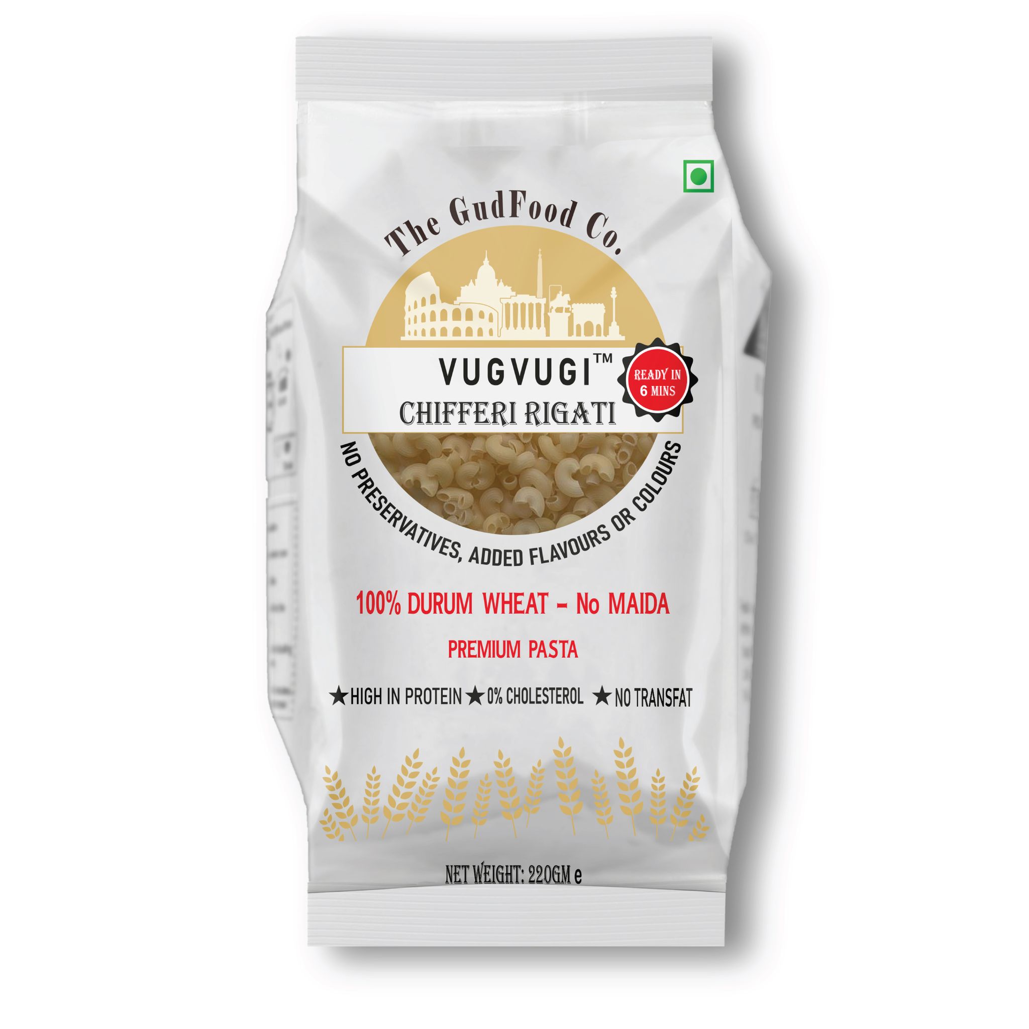 The GudFood Co VUGVUGI Durum Wheat Chifferi Rigati Pasta