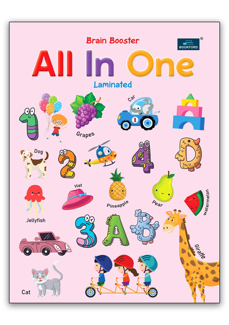 Brain Booster All-in-One Laminated Book Educational Early Learning Book for Kids | Alphabets, Numbers, Tables, and General Knowledge | Durable & Waterproof Learning Book