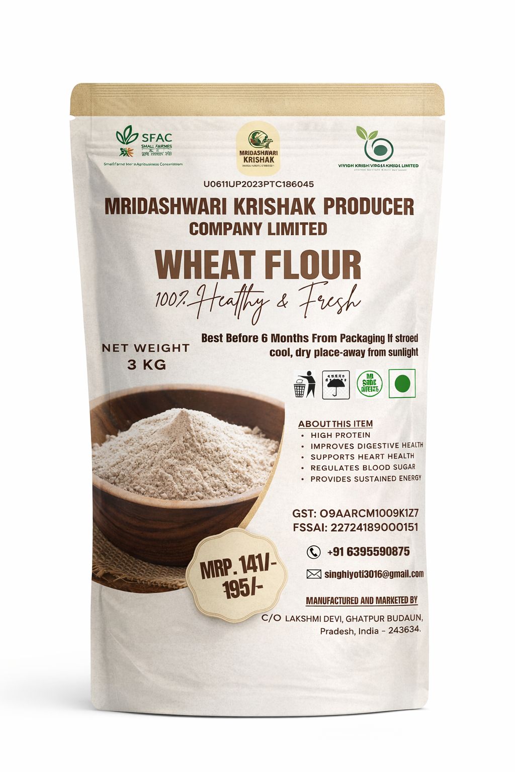 Mridashwari Krishak Producer Wheat Flour 3kg